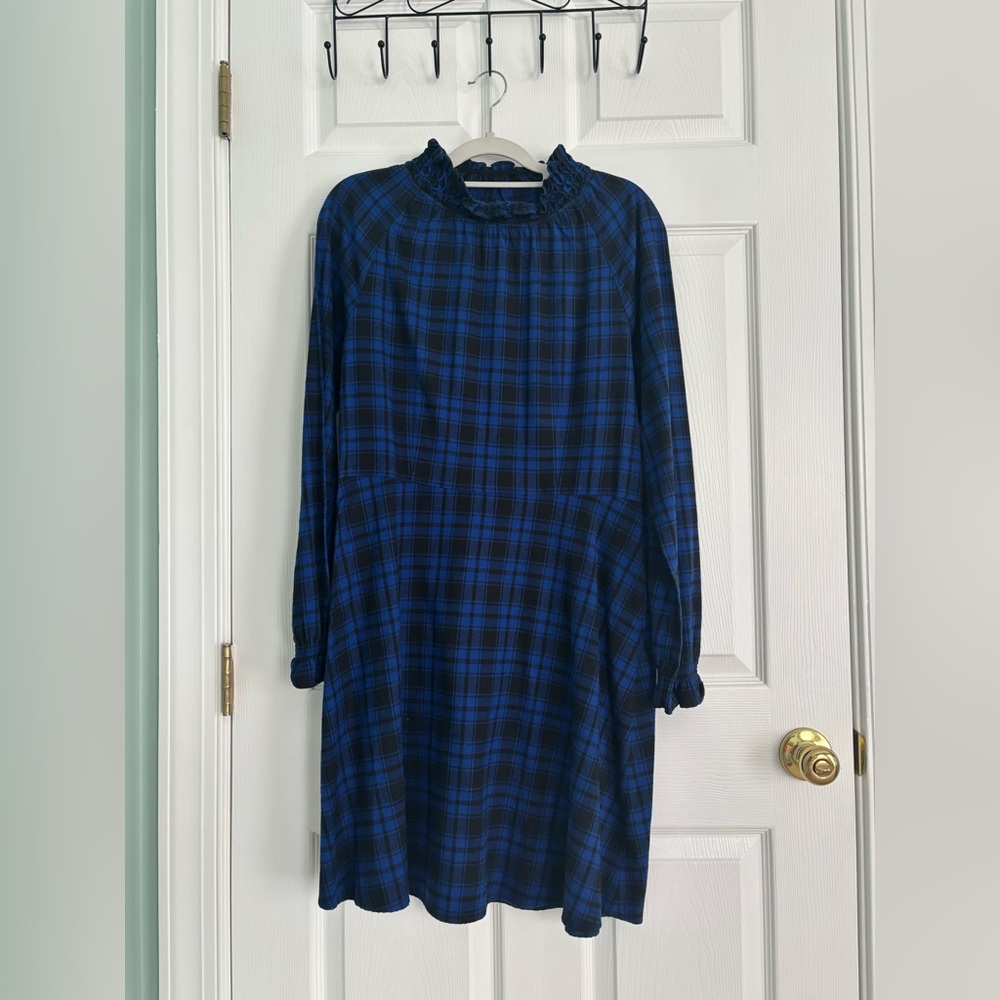 Maje Rivine Blue and Black Plaid Dress